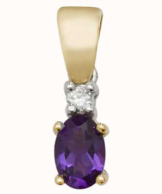 James Moore TH 9ct Yellow Gold Diamond And Amethyst Pendant Only PD240A