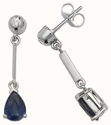 James Moore TH 9k White Gold Sapphire Diamond Pear Drop Earrings ED246WS
