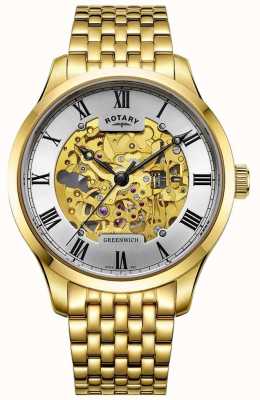 Rotary Men's Greenwich Automatic Gold Plated Skeleton Watch GB02941/03