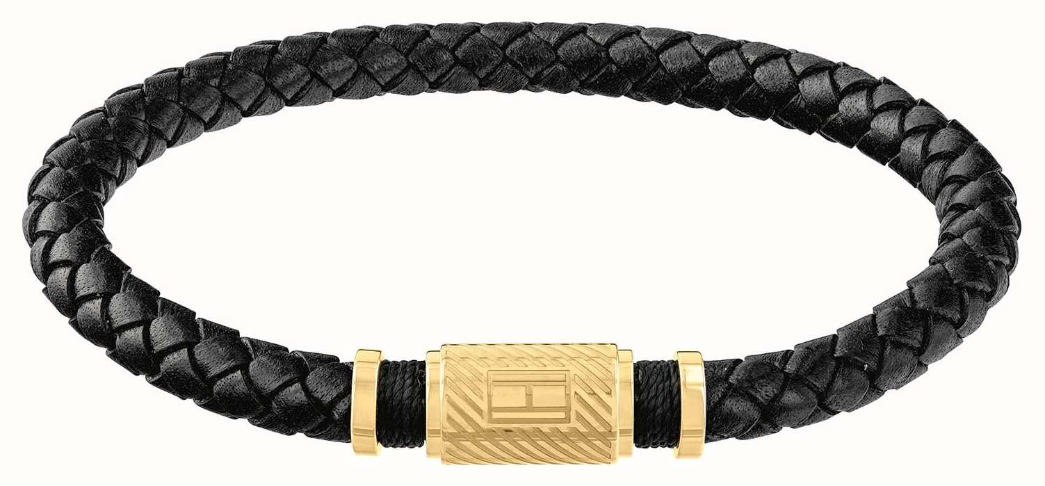 tommy hilfiger black leather bracelet
