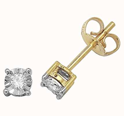 James Moore TH 9k Yellow Gold Diamond Illusion Set Stud Earrings ED143