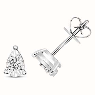 James Moore TH 9k White Gold Diamond Illusion Pear Stud Earrings ED338W