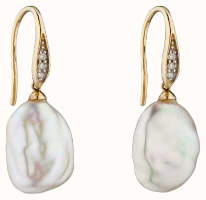 Elements Gold 9k Yellow Gold Baroque Pearl And Diamond Drop Earrings GE2290W