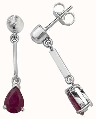 James Moore TH 9k White Gold Ruby Diamond Pear Drop Earrings ED246WR