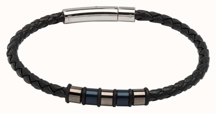 Unique & Co Black Leather | Gunmetal And Navy IP Steel | Bracelet B405BL/21CM