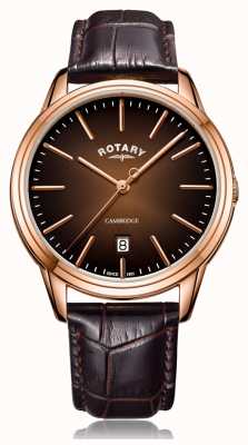 Rotary | Men's Cambridge | Rose Gold PVD Case | Brown Leather Strap GS05394/16