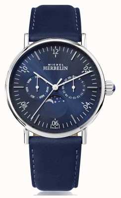Herbelin Montre Inspiration Moonphase Stainless Blue Leather Strap 12747/AP15BL