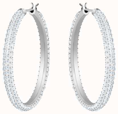 Swarovski Stone | Rhodium Plated Hoop Pierced Earrings | White Stones 5389432