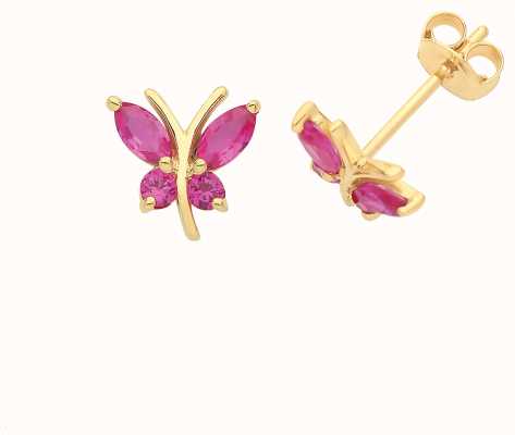 James Moore TH 9ct Gold Pink Cz Butterfly Stud Earrings ES1602R