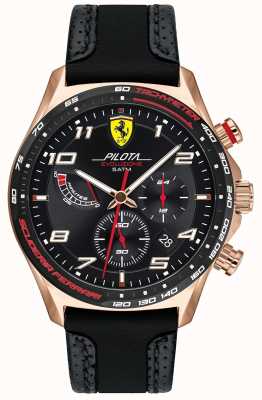 Scuderia Ferrari | Men's Pilota | Black Leather/Silicone Strap | Black Dial 0830719
