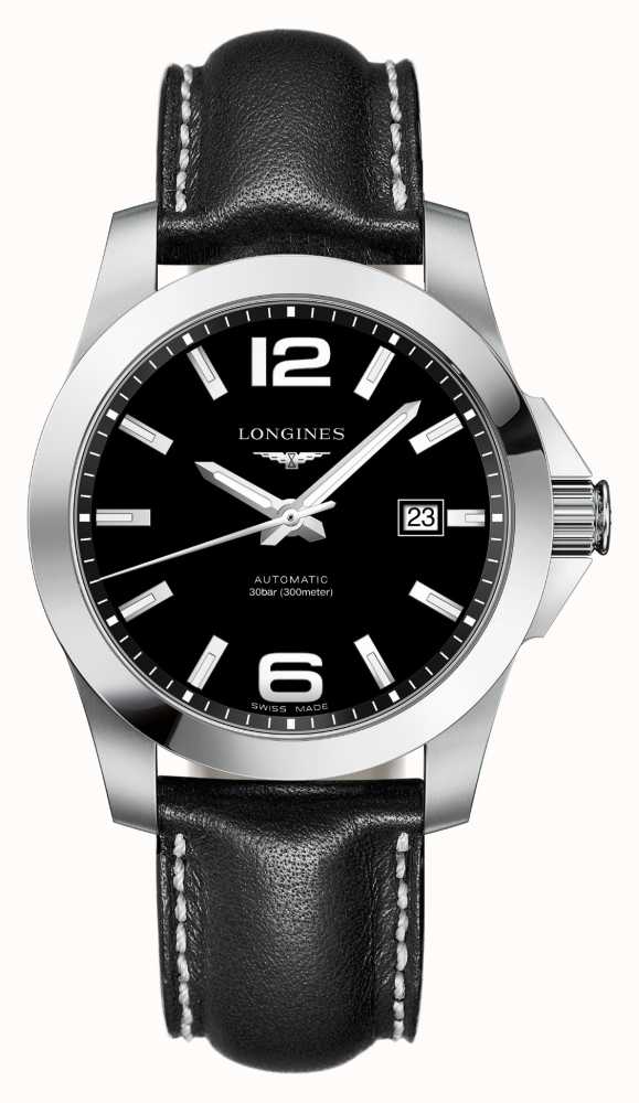 LONGINES Conquest Automatic 43mm Black Dial Black Leather