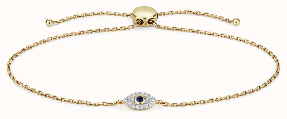 James Moore TH 9k Gold 0.09ct Diamond 0.3ct Sapphire Evil Eye Bracelet BD033