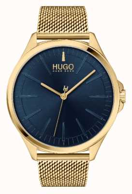 HUGO Men's #SMASH Casual | Blue Dial | Gold IP Mesh Bracelet 1530178