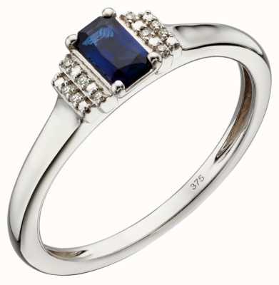 Elements Gold 9ct White Gold Sapphire And Diamond Deco Ring Size EU 56 (UK O 1/2 - P) GR566L 56