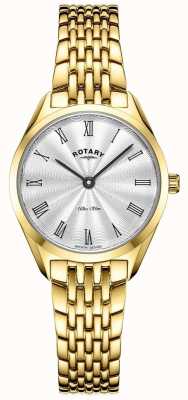 Rotary Women's Ultra Slim | Gold Plated Steel Watch | Silver Dial LB08013/01