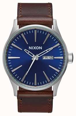 Nixon Sentry Leather  | Blue / Brown | Brown Leather Strap | Blue Dial A105-1524-00