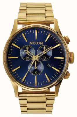Nixon Sentry Chrono | Gold / Blue Sunray | Gold IP Steel Strap | Blue Dial A386-1922-00