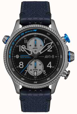 AVI-8 HAWKER HUNTER | Chronograph | Black Dial | Blue Leather Strap AV-4080-02