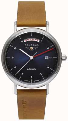 Bauhaus Men's Brown Italian Leather Strap | Blue Dial | Automatic | Day/Date 2162-3