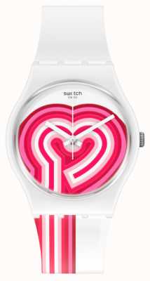 Swatch BEATPINK | Valentines Day | White Silicone Strap | Pink/White Heart Dial GW214