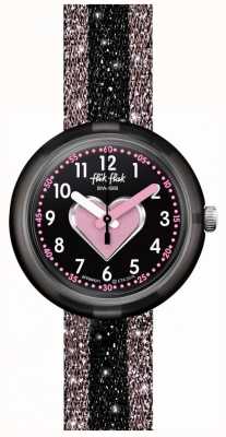 Flik Flak CUORICINO | Pink/Black Textile Strap | Black Dial FPNP071