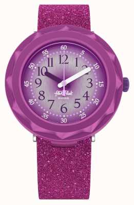 Flik Flak PURPLEAXUS | Purple Glitter Silicone Strap | Purple Dial FCSP106