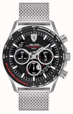 Scuderia Ferrari Men's Pilota Evo | Silver Steel Mesh Bracelet | Black Dial 0830826