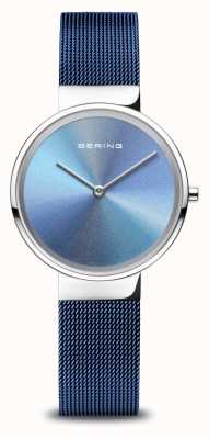 Bering Anniversary | Women's | Polished Silver | Blue Mesh Bracelet 10X31-ANNIVERSARY2