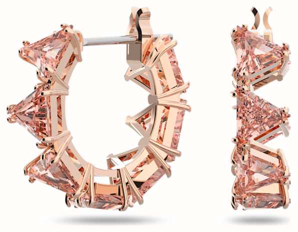 Swarovski Millenia Rose Pink Triangle Crystal Hoop Earrings