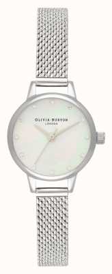 Olivia Burton Mini White Mother Of Pearl Dial, Sparkle Markers & Silver Boucle Mesh Watch OB16MN04