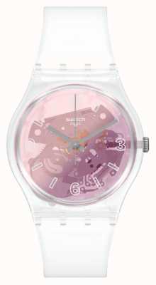 Swatch Original Gent Pink Disco Fever Skeleton Dial Watch GE290
