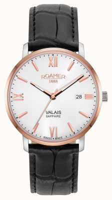 Roamer Valais Gents Silver Dial With Rose Gold Batons Black Leather Strap 958833 49 13 05
