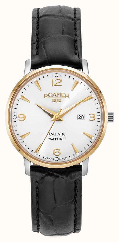 Roamer Valais Ladies Silver Dial With Yellow Gold Batons Black