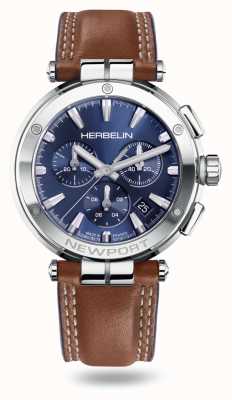 Herbelin Newport Chronograph (40.5mm) Blue Dial / Brown Leather Strap 37658/AP15GO