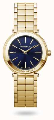 Herbelin Newport Slim Blue Dial Gold PVD Bracelet Watch 16922/BP15
