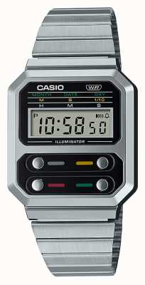 Casio Vintage Stainless Steel Digital Watch A100WE-1AEF