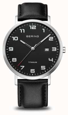 Bering Titanium | Black Dial With Date Window | Black Leather Strap | Brushed Titanium Case 18640-402