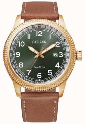 Citizen Dress | Green Dial | Brown Strap BM7483-15X