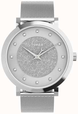 Timex Women's Celestial Opulence 38mm Silver-tone Case / Silver-tone Glitter Dial With Crystals TW2U67000