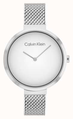 Calvin Klein Minimalistic T-Bar Stainless Steel Mesh Bracelet White Dial 25200079
