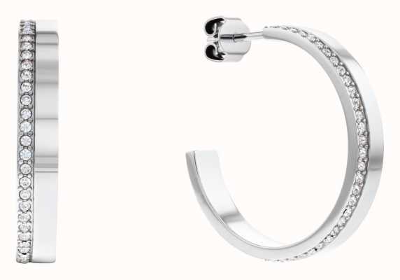 Calvin Klein Ladies Stainless Steel Half Hoop Crystal Set Earrings 35000163