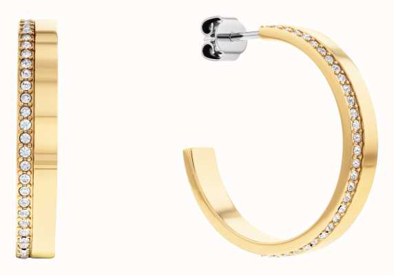 Calvin Klein Ladies Gold Stainless Steel Half Hoop Earrings Crystal Set 35000164
