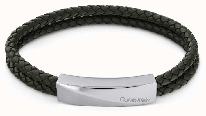Calvin Klein Mens Dark Green Leather and Stainless Steel Bracelet 35000099