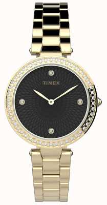 Timex Womans | Adorn With Crystals | Black Dial | Gold Stainless Steel TW2V24400