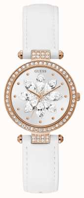 Guess FULL BLOOM Crystal Set White Leather Strap GW0382L3