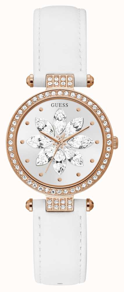 guess white watch with crystals