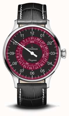 MeisterSinger Pangaea Day Date New Red/Black Dial Black Leather Strap PDD902R