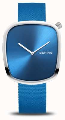 Bering Pebble | Polished Silver | Blue Dial | Recycled Blue Strap 18040-308