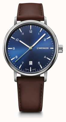 Wenger Urban Classic Blue Dial Brown Leather Strap 01.1731.123