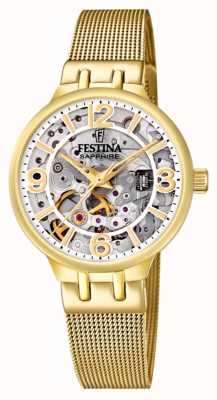 Festina Ladies Gold-Toned Skeleton Auto Watch W/Mesh Bracelet F20580/1